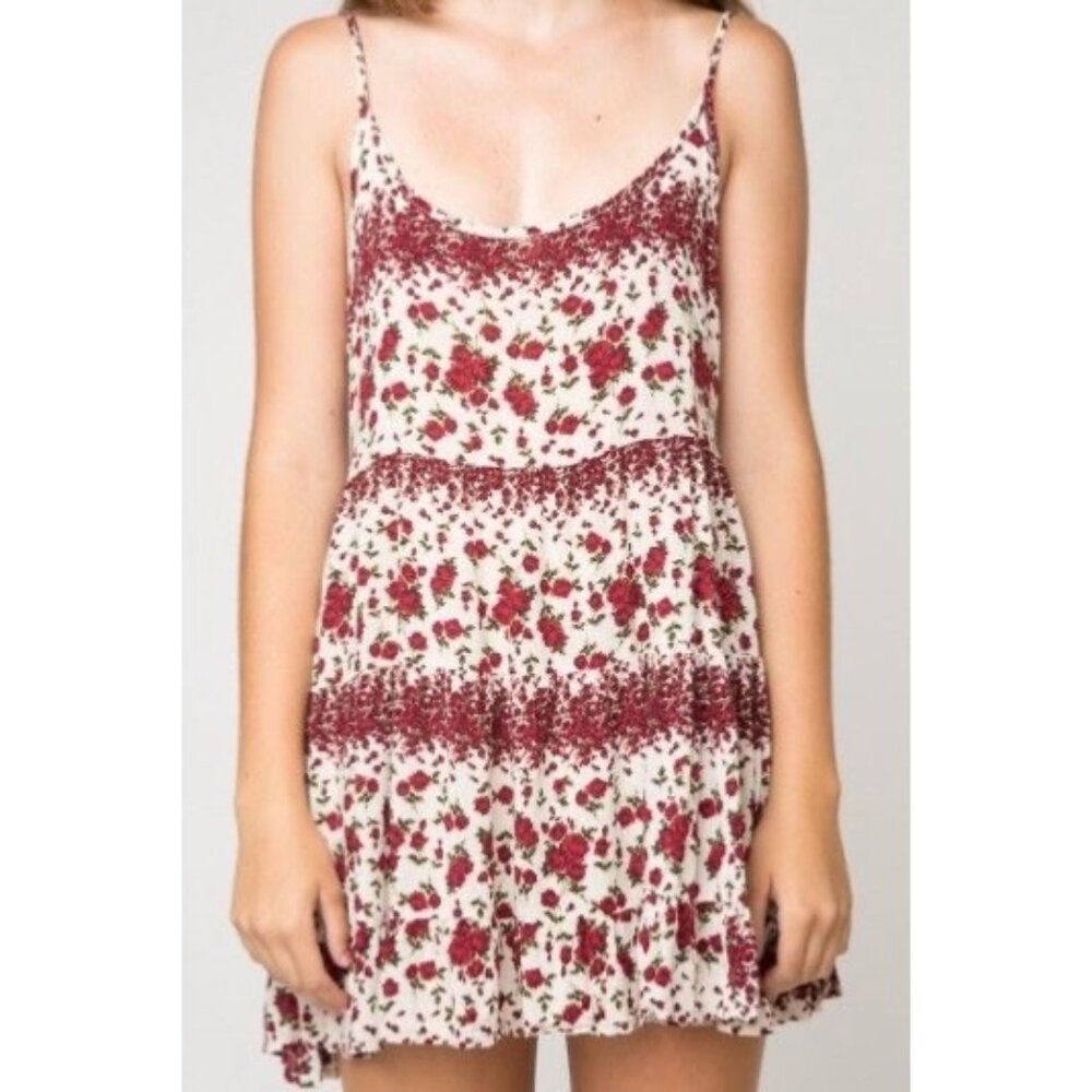 Y2K RARE Brandy Melville Floral Burgundy Cream Mini Slip Dress | Boho Coquette - Picture 8 of 11